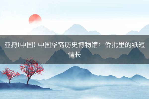 亚搏(中国) 中国华裔历史博物馆：侨批里的纸短情长