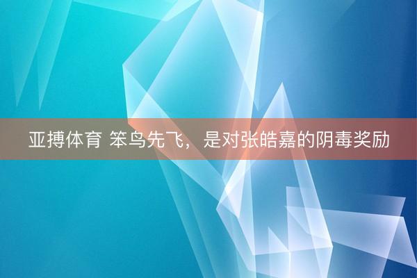 亚搏体育 笨鸟先飞，是对张皓嘉的阴毒奖励