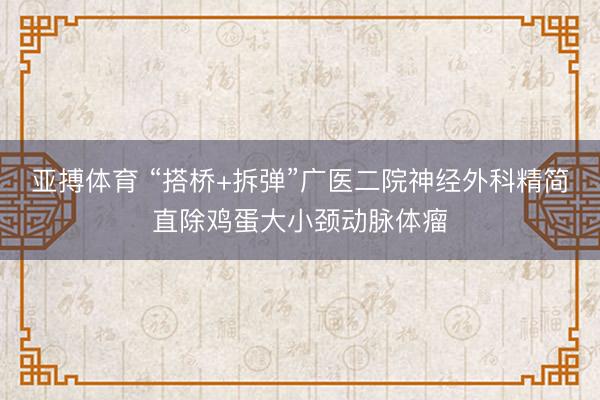 亚搏体育 “搭桥+拆弹”广医二院神经外科精简直除鸡蛋大小颈动脉体瘤
